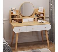 Coiffeuse moderne en bois avec miroir réglable éclairé par LED, 4 tiroirs et étagères ouvertes, bureau de maquillage et bureau d'écriture pour chambre à coucher, 100 x 40 x 120 cm, station de