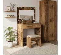 Coiffeuse moderne en bois - vidaXL - 78,5 x 41 x 135 cm - Bois ancien - Miroir avec LED - 2 tiroirs - Bois d'ingénierie