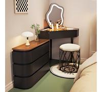 Coiffeuse Moderne en L, Coiffeuse avec tiroirs et Armoire latérale, Bureau d'angle, Coiffeuse, organiseurs de Bijoux, étagères de Rangement en Bois Massif, Bureau pour Chambre(Black,60cm)
