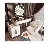 Coiffeuse moderne en verre avec miroir de maquillage et tabouret, ensemble de coiffeuse peu encombrant pour une décoration d'intérieur élégante