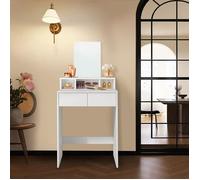 Coiffeuse - Moderne - Grand Miroir - 2 Tiroirs - 3 Compartiments - Blanc