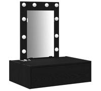 vidaXL Table de maquillage murale avec lumières LED et tiroir Bois d'ingénierie Chêne noir