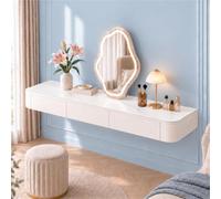 Coiffeuse Murale en Bois Massif, Bureau Suspendu, Table De Maquillage | Coins Doux, Tiroirs Silencieux, Surface Lisse Et Installation Réglable - Dressing, Chambre(White+Sintered Stone,100cm)