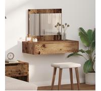 Coiffeuse murale en bois vieilli - vidaxl - 83x40x70 cm - Marron - Grand tiroir - Miroir standard - A suspendre