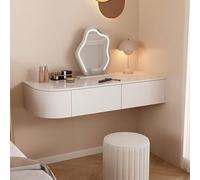 Coiffeuse murale flottante avec miroir et lumières - Petite coiffeuse d'angle blanche en bois avec étagère de rangement pour chambre à coucher - Solution peu encombrante