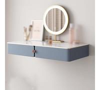 Coiffeuse Murale Suspendue Cadre en Bois Massif, Finition Simili Cuir, Miroir LED Haute Définition, Etagere Tiroir Murale pour Chambre Salon Cuisine Couloir