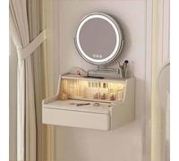 Coiffeuse Murale, tiroirs de Maquillage flottants, Organiseur de Table de Chevet Moderne, étagère Murale Flottante avec capteur Lumineux LED, Port USB et Plateau rétractable(70 * 40.5 * 39.5cm)