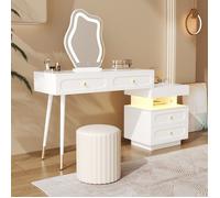 Coiffeuse - OEM - LED - 4 tiroirs - Blanc - Miroir éclairant - L140/P40/H130 cm