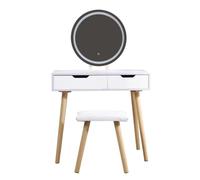 Coiffeuse - PEGANE - LED à luminosité réglable - 2 tiroirs - Blanc