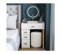 coiffeuse Petit meuble de maquillage finition velours blanc avec miroir éclairé et 4 tiroirs, coiffeuse de maquillage for chambre à coucher avec tabouret rembourré marchand de vanité(Petit)
