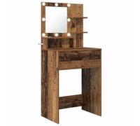 Coiffeuse pour chambre à coucher en bois vieilli avec miroir et éclairage LED, 80 x 39,6 x 135 cm, coiffeuse avec tiroir, espace de rangement et organisateur pour maquillage et beauté