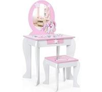 Coiffeuse pour Enfant avec Tabouret, Miroir Détachable Style Princesse