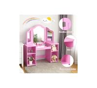 Coiffeuse Pour Enfants 2 En 1 Costway Avec Miroir Amovible - Bureau Enfant De Style Princesse Pour Filles - Rose Multicolore