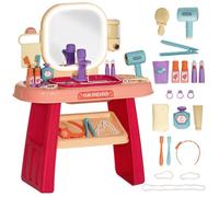 Coiffeuse pour enfants AIYAPLAY 23 PCS table de maquillage avec miroir, lumière LED et musique, pour enfants de 3 à 6 ans, rose