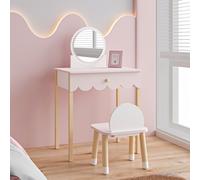 Coiffeuse pour enfants avec chaise 'Vestnes' avec tiroir et miroir Coton Candy / Blanc
