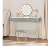 Coiffeuse pré-assemblés - WOLTU - avec Tabouret et Miroir LED - Blanc+Doré+Gris W0ETT0152