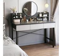 Coiffeuse raffinée avec miroir, tiroirs et étagères de rangement, grande capacité de maquillage,idéale pour la chambre ou la salle de bain des filles et des femmes (Grayish White,39.37in/100cm)