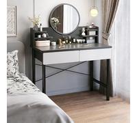 Coiffeuse raffinée avec miroir, tiroirs et étagères de rangement, grande capacité de maquillage,idéale pour la chambre ou la salle de bain des filles et des femmes (Grayish White,31.49in/80cm)