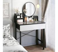 Coiffeuse raffinée avec miroir, tiroirs et étagères de rangement, grande capacité de maquillage,idéale pour la chambre ou la salle de bain des filles et des femmes (Grayish White,23.62in/60cm)