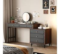 Coiffeuse rétro en bois d'hévéa de style américain antique avec miroir - Vanité extensible haut de gamme pour chambre d'adulte et salon (120 + 60 cm)