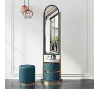Coiffeuse rotative pleine longueur du sol au plafond avec rangement et support de suspension, organiseur de chambre propre et ordonné (vert standard + tabouret)