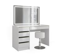 coiffeuse Sherry, 120 cm avec miroir LED et tabouret, Blanc/Or, Vicco