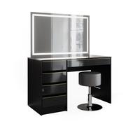 coiffeuse Sherry, 120 cm avec miroir LED et tabouret, Noir, Vicco