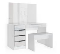 Vicco Coiffeuse Sherry, Blanc, 120cm avec Banc, avec Grand Miroir et Surface de Rangement pour Un Usage Quotidien