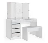 Coiffeuse Sherry, 120cm avec éclairage LED et banc, Blanc, Vicco 33952