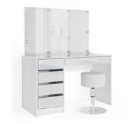 Vicco Coiffeuse Sherry, Blanc, 120cm avec éclairage LED et Tabouret