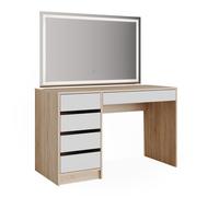 Vicco Coiffeuse Sherry, Blanc/Sonoma, 120cm avec Miroir LED, avec éclairage LED et Grand Miroir rectangulaire