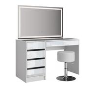 Coiffeuse Sherry, 120cm avec miroir LED et tabouret, Blanc, Vicco 36836