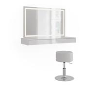Vicco Coiffeuse Sherry, Blanc 120 cm | ✓ Console de maquillage · ✓ Miroir LED · ✓ Tabouret · Mural · Design suspendu