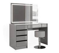 Vicco Coiffeuse Sherry, Gris Haute Brillance, 120 cm avec Miroir LED et Tabouret