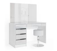 Vicco Coiffeuse Sherry, Blanc, 120cm | avec tabouret, avec tabouret et grand miroir pour une utilisation quotidienne