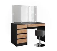 Vicco Coiffeuse Sherry, Anthracite/chêne doré, 120x75cm | avec éclairage LED et tabouret, avec éclairage LED et tabouret assorti