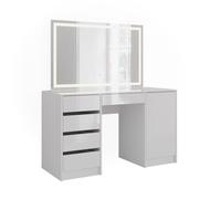 Coiffeuse Sherry, 128.2cm avec miroir LED, Blanc/Blanc Haute brillance, Vicco 57643