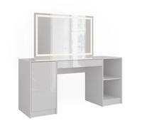 Coiffeuse Sherry 158.2cm avec miroir LED Blanc/Blanc Haute brillance Vicco 57653