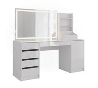 Coiffeuse Sherry 158.2cm avec miroir LED Blanc/Blanc Haute brillance Vicco 57670