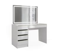 Coiffeuse Sherry, 55cm avec miroir LED, Blanc/Or, Or, Vicco