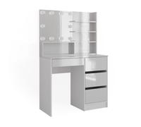 Coiffeuse Sherry, 90cm avec éclairage LED, et étagère miroir, Blanc, Vicco 41297