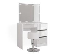 Vicco Coiffeuse Sherry, Blanc, 90cm avec éclairage LED et Tabouret, avec éclairage LED et Banquette rembourrée