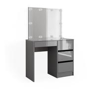 Coiffeuse Sherry, 90cm avec éclairage LED et tabouret, Gris, Vicco 41284