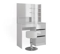 Coiffeuse Sherry 90cm avec étagère avec miroir et tabouret Blanc Vicco 41296