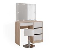 Coiffeuse Sherry 90cm avec miroir guirlande LED et tabouret Sonoma Vicco 40833