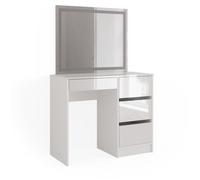 Vicco Coiffeuse Sherry, Blanc Haute Brillance, 90cm | avec miroir LED, avec éclairage LED et tabouret assorti
