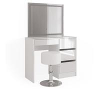 Vicco Coiffeuse Sherry, Blanc Haute Brillance, 90 cm avec Miroir LED et Tabouret