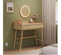Coiffeuse - SONGMICS HOME - 3 Tiroirs - Lumière Réglable - Style Bohème - Beige Chêne