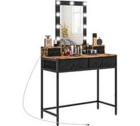 Coiffeuse style industriel - miroir LED réglable - 4 tiroirs tissu - acier noir aspect bois vieilli Marron G