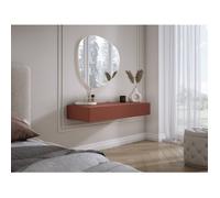 Coiffeuse suspendue avec deux tiroirs, façade rainurée - rouge brique, 100 x 40 x 16 cm